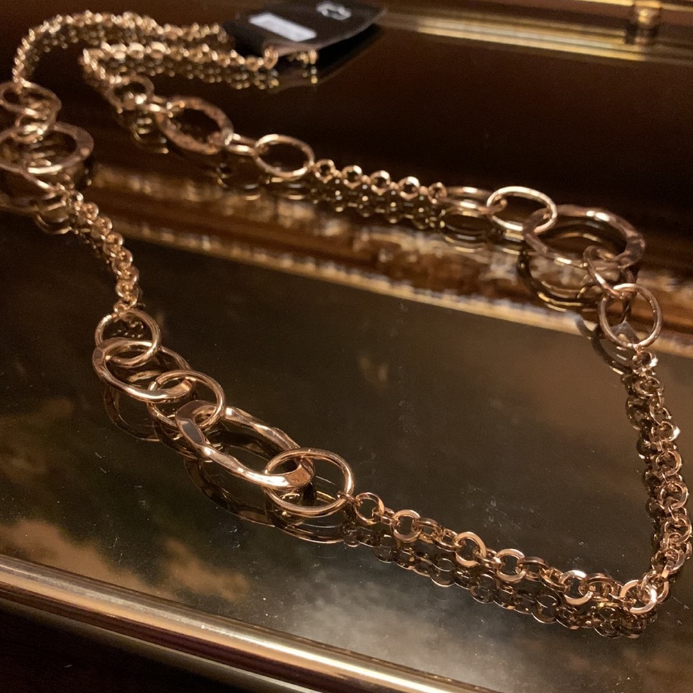 Long Gold Textured Circle Chain Necklace